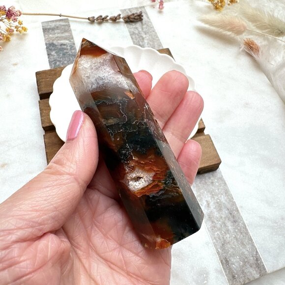 Gorgeous Small Red Moss Agate Tower - Picture 8 of 8